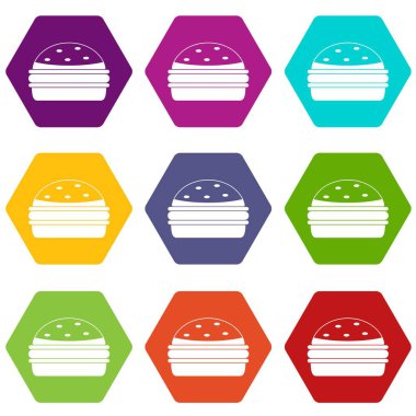 Renk altı yüzlü Burger Icon set