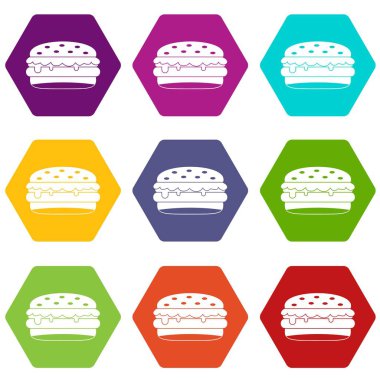 Renk altı yüzlü Burger Icon set