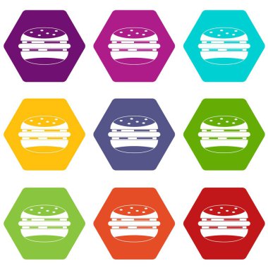 Renk altı yüzlü Burger Icon set