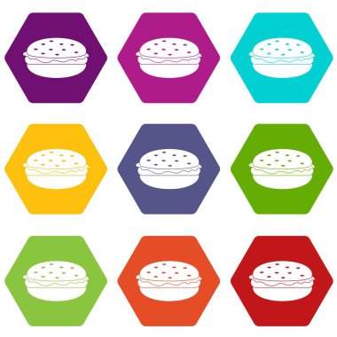 Renk altı yüzlü Burger Icon set