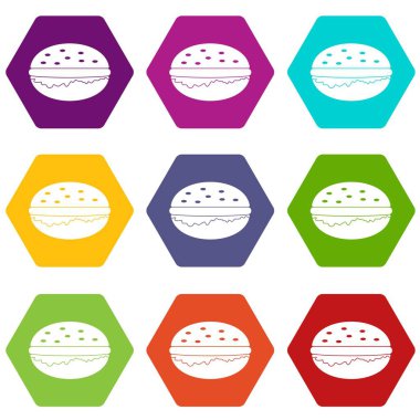 Renk altı yüzlü Burger Icon set