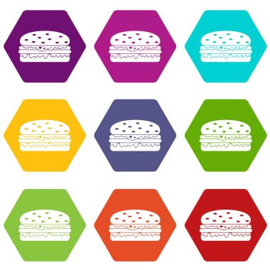 Renk altı yüzlü Burger Icon set