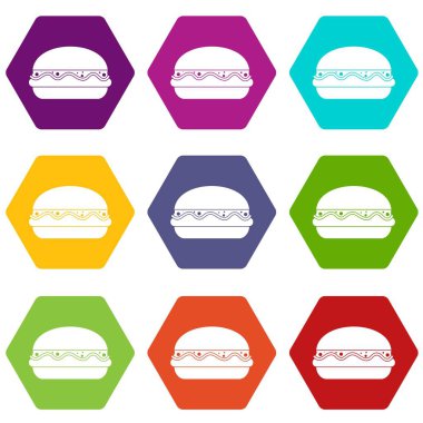 Renk altı yüzlü Burger Icon set