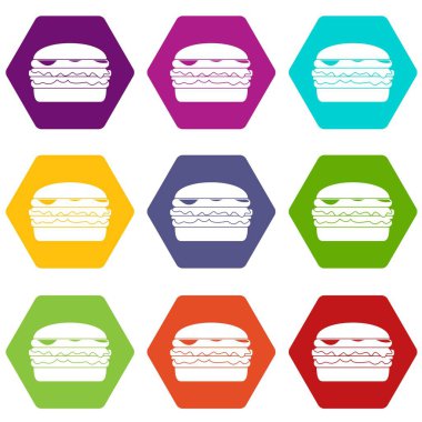 Renk altı yüzlü Burger Icon set