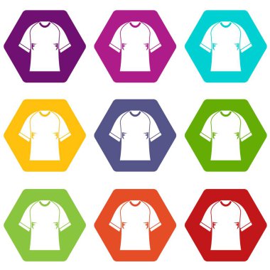 Renk altı yüzlü Raglan tshirt Icon set
