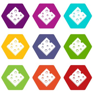 Renk altı yüzlü peynir taze blok Icon set