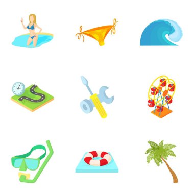 Plaj selfi Icons set, karikatür tarzı