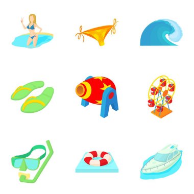 Icons set batıyor, karikatür tarzı