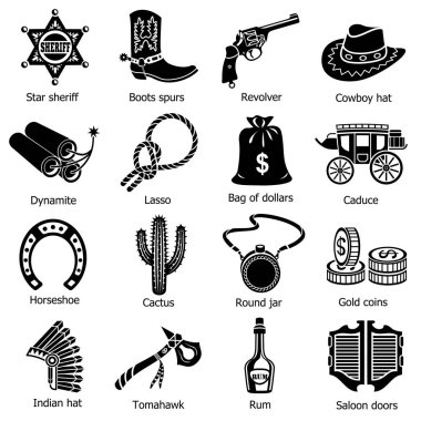 Wild west icons set, simple style clipart