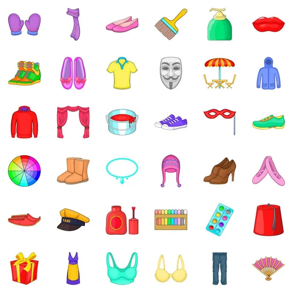 Renkli elbise Icons set, karikatür tarzı