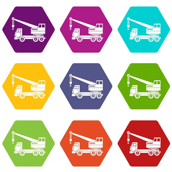 Renk altı yüzlü kamyon vinç Icon set