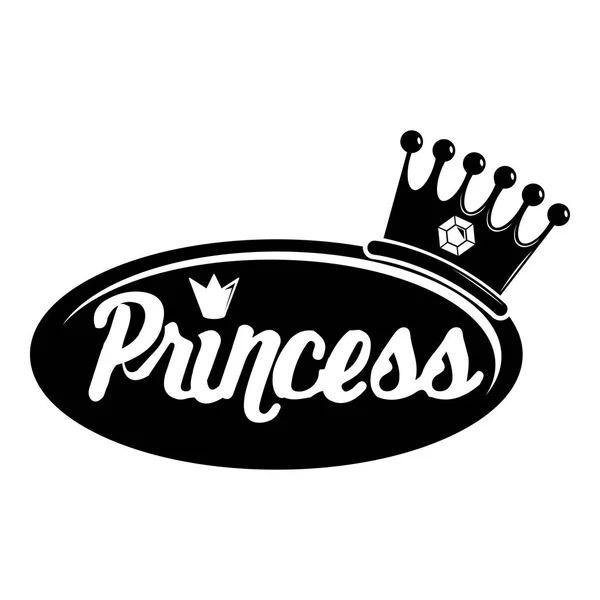 Palabra princesa corona icono, estilo negro simple — Vector de stock