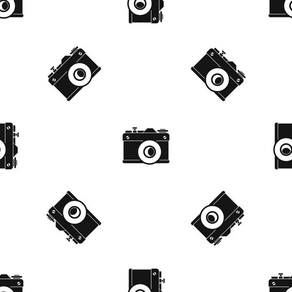 Retro camera pattern seamless black — Stock Vector