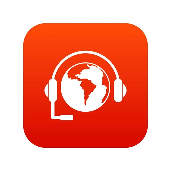 Mundo planeta e fone de ouvido ícone digital vermelho — Vetor de Stock