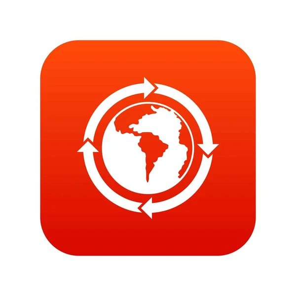 Flèches rondes autour du monde planète icône numérique rouge — Image vectorielle