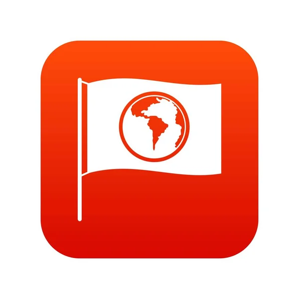Drapeau avec icône de la planète mondiale numérique rouge — Image vectorielle