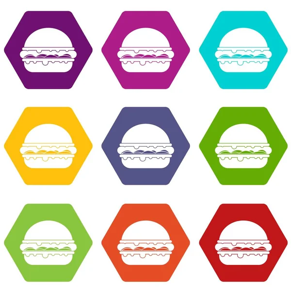 Renk altı yüzlü Burger Icon set