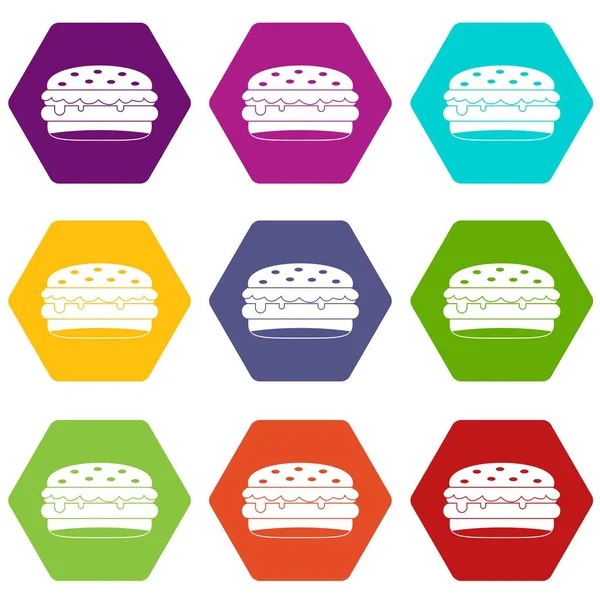 Burger Icon Set Farbe Hexaeder — Stockvektor