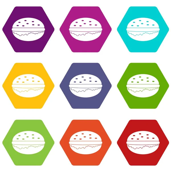 Juego de iconos de hamburguesa color hexaedro — Vector de stock