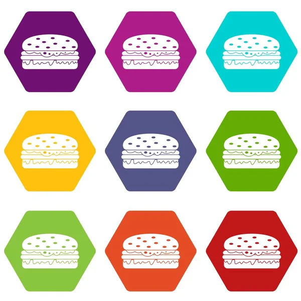 Burger Icon Set Farbe Hexaeder — Stockvektor