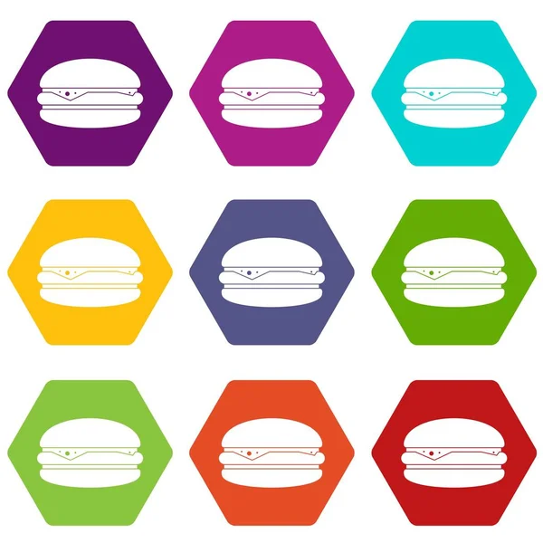 Burger Icon Set Farbe Hexaeder — Stockvektor