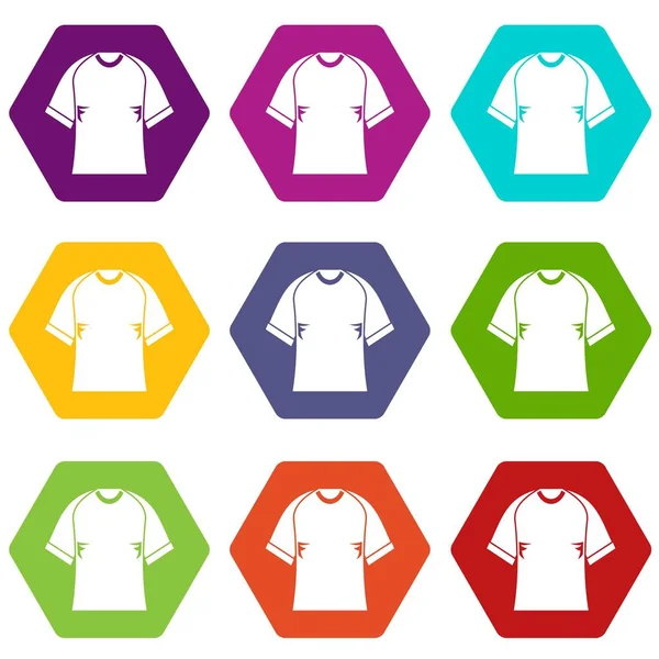 Renk altı yüzlü Raglan tshirt Icon set