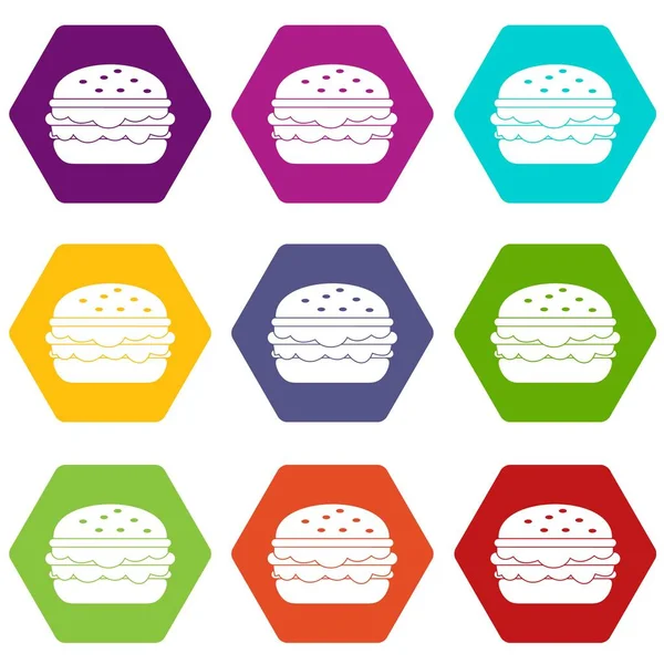 Burger Icon Set Farbe Hexaeder — Stockvektor