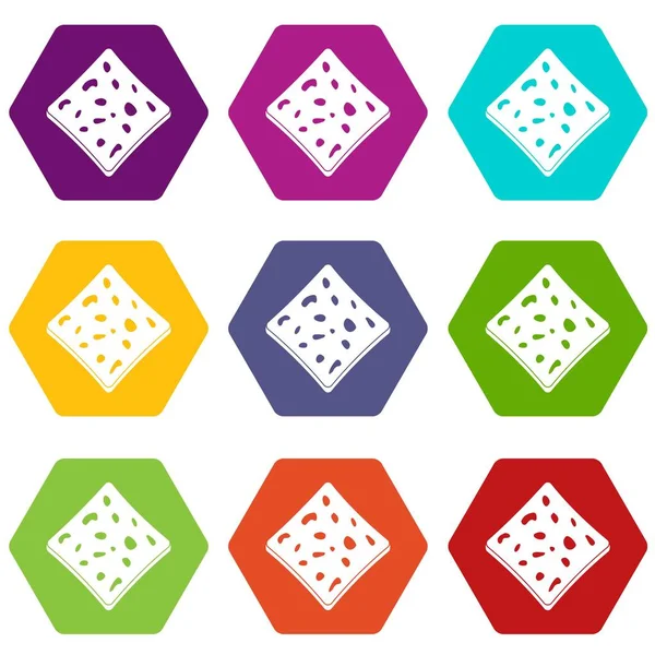 Renk altı yüzlü tofu taze blok Icon set