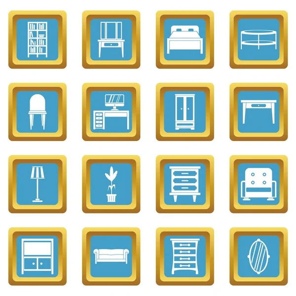 Iconos de muebles azul — Vector de stock