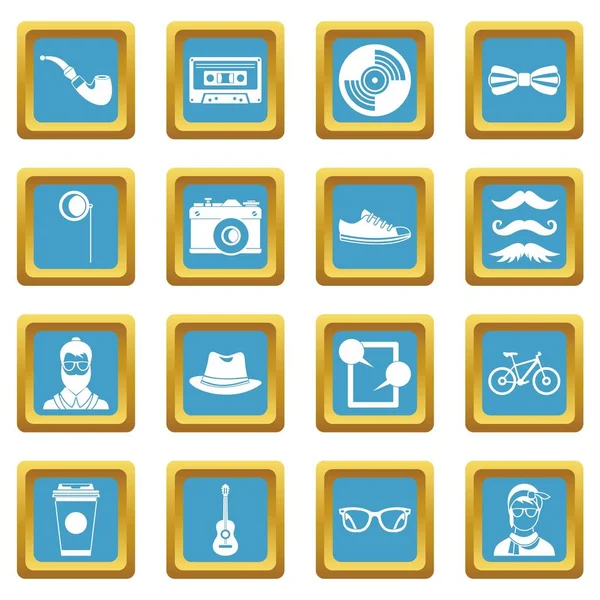 Hipster iconos azul — Vector de stock