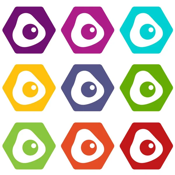 Renk altı yüzlü kızarmış yumurta Icon set