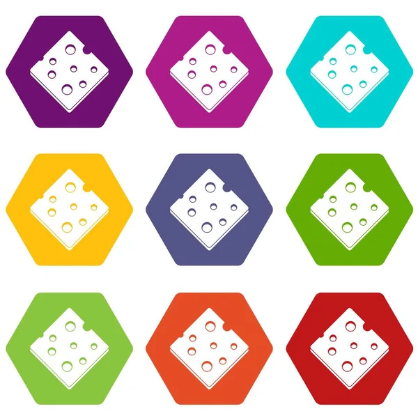 Renk altı yüzlü peynir taze blok Icon set