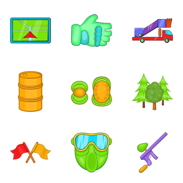 Paintball icons set, cartoon style — Stock Vector