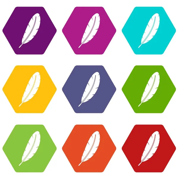 羽毛笔图标设置颜色六面体 — 图库矢量图片
