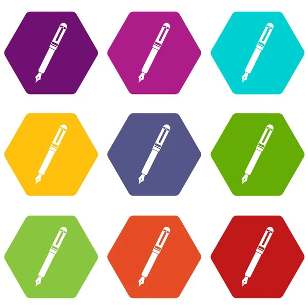 Svart reservoarpenna Ikonuppsättning färg hexahedron — Stock vektor