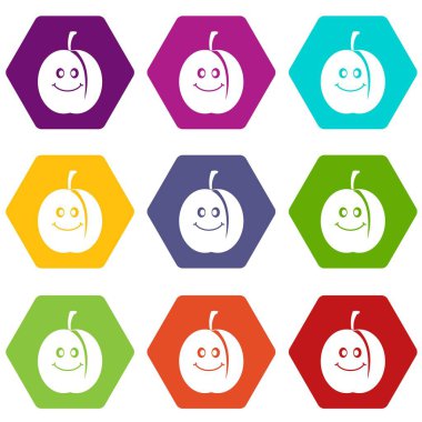 Renk altı yüzlü taze gülümseyen kayısı Icon set