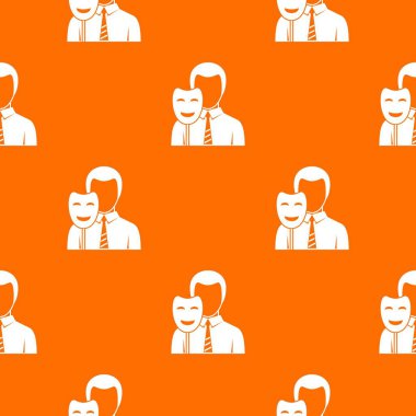 Gülümseme maskesi desen sorunsuz tutan işadamı