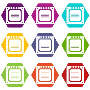 Renk altı yüzlü modern çok çekirdekli Cpu Icon set