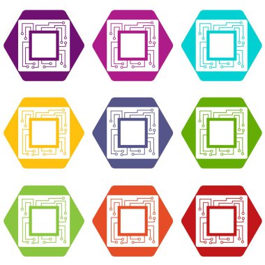 Renk altı yüzlü mikroçip Icon set