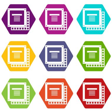 Renk altı yüzlü bilgisayar Cpu işlemci çip Icon set