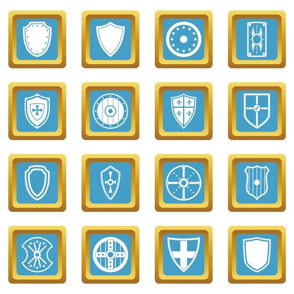 Escudo marcos iconos azul — Vector de stock