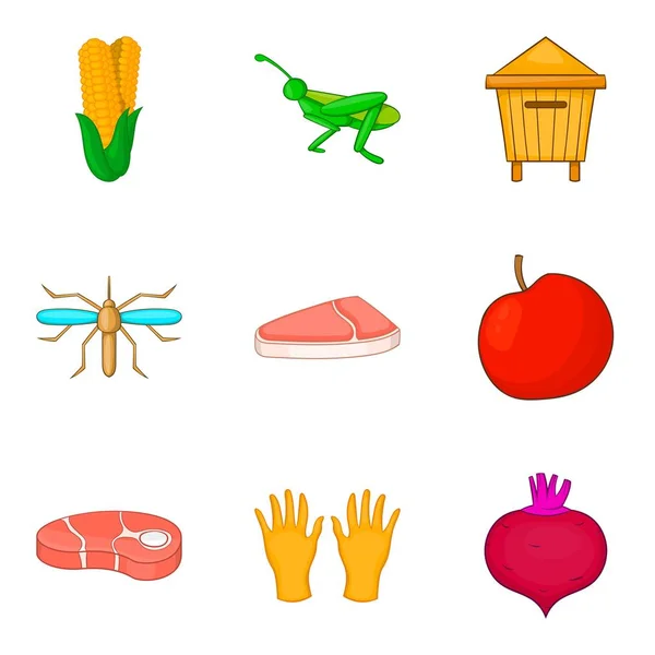 Conjunto de iconos de adquisición de carne, estilo de dibujos animados — Archivo Imágenes Vectoriales