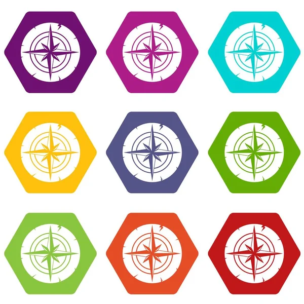 Renk altı yüzlü antik pusula simgesini ayarla