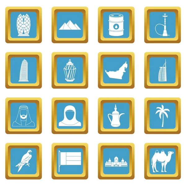 Emiratos Árabes Unidos iconos de viaje azul — Vector de stock