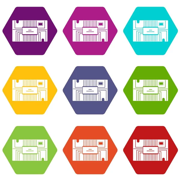 Renk altı yüzlü mikroçip Icon set