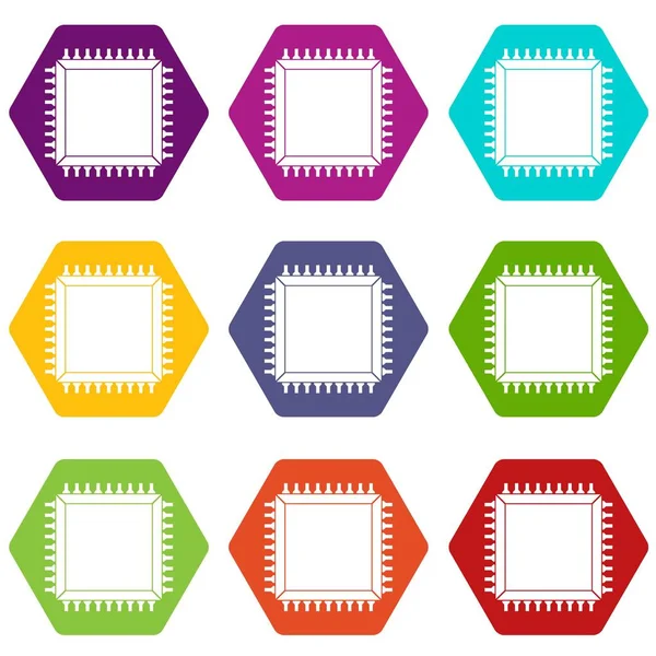 Renk altı yüzlü bilgisayar mikroçip Icon set