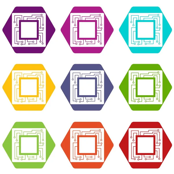 Renk altı yüzlü mikroçip Icon set