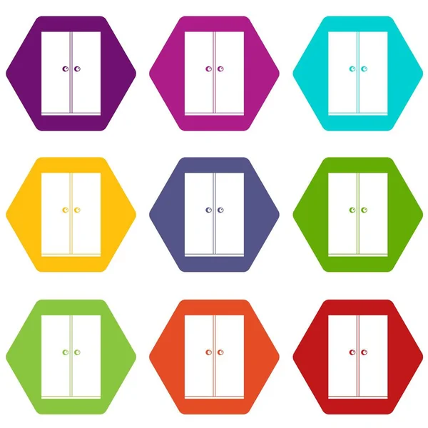 Дерев'яний набір значків шафи кольоровий шестигранник — стоковий вектор