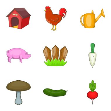 Tarımsal arazi Icons set, karikatür tarzı