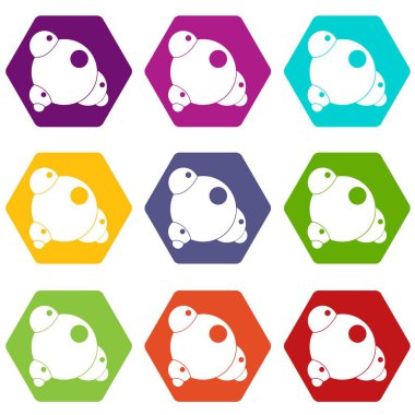 Renk altı yüzlü kimyasal ve fiziksel molekülleri Icon set